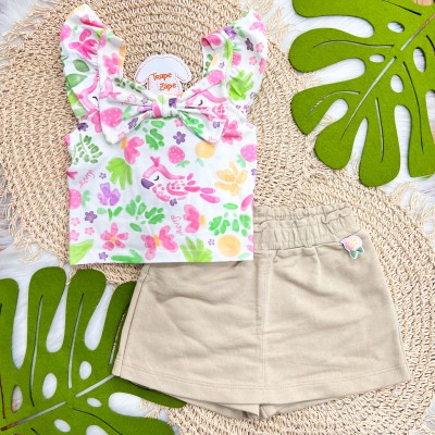 Conj. Regata Frutinhas e Short Saia - Areia